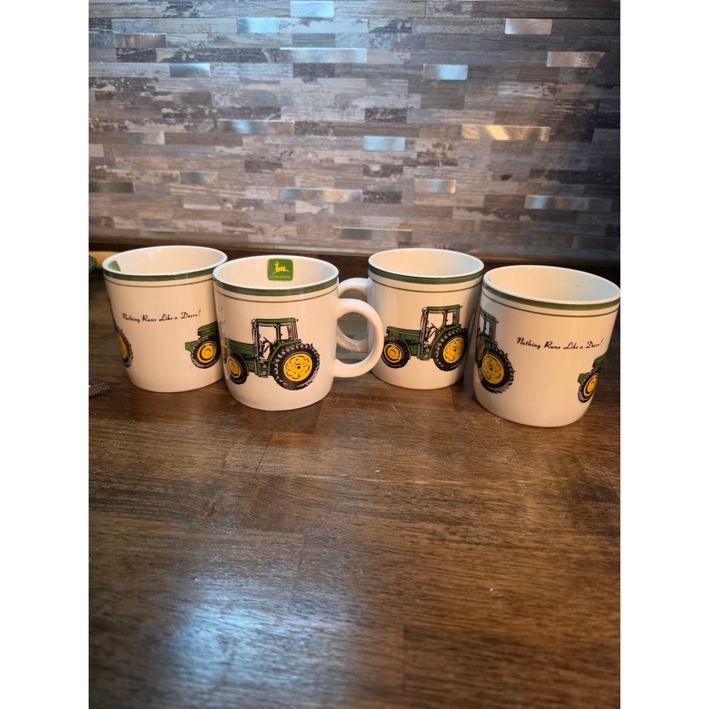 John Deere Gibson Coffee Mug Set of 4 Nothing Runs Like a Deere Tractor Ceramic